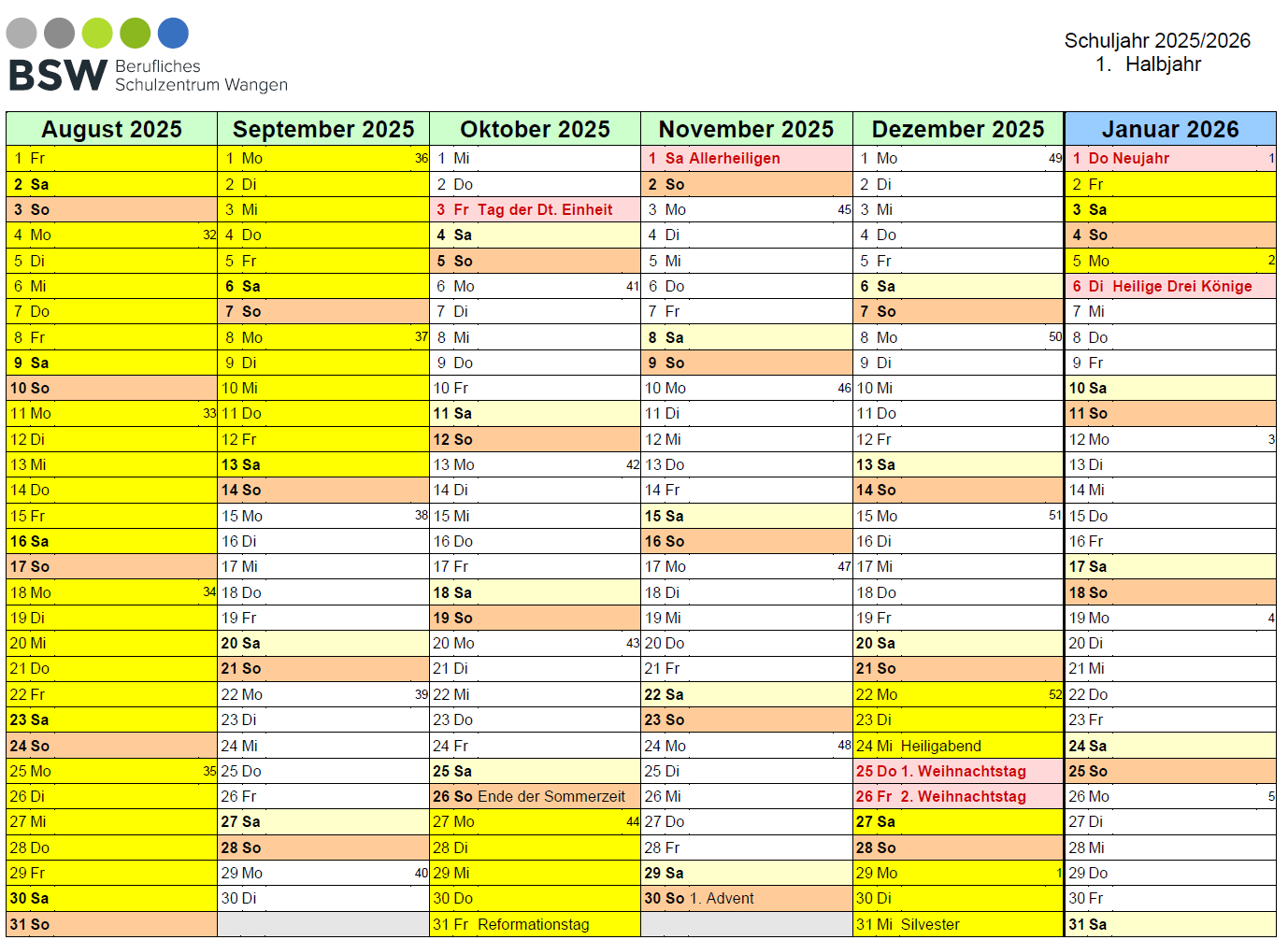 Ferienkalender 2025/2026 Blatt 1